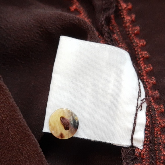 Johnny Was Silk Brown Embroidered Blouse Size S - Picture 7 of 7
